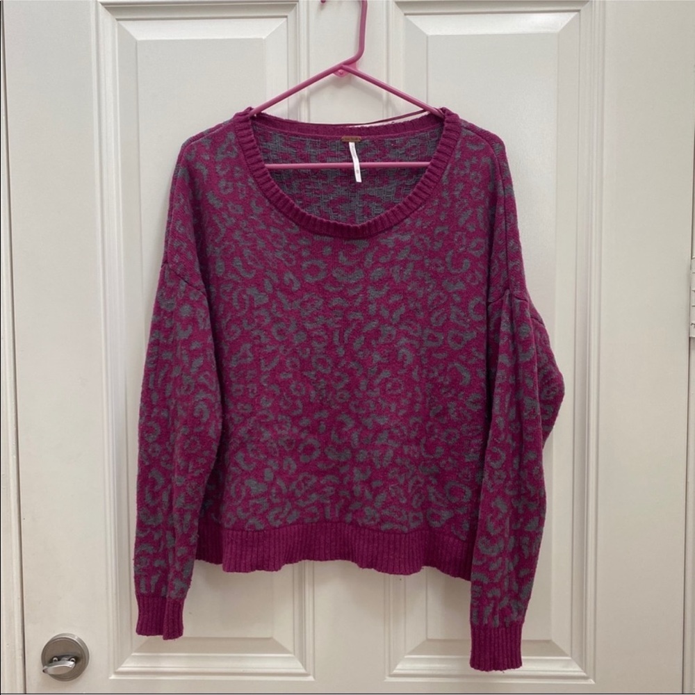 Free People Purple Cheetah Print Sweater
